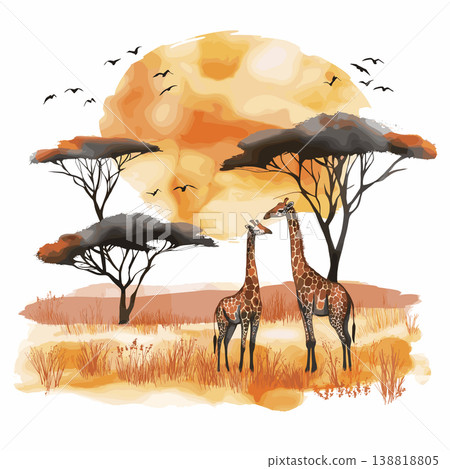 Tsavo National Parks. Tsavo National Parks hand drawn watercolor illustration on white background 138818805