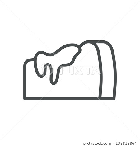 Burnt Basque cheesecake slice outline icon. Melting cream top. Line vector illustration isolated on white Burnt Basque cheesecake slice outline icon. Melting cream top. Line vector illustration isolated on white 138818864