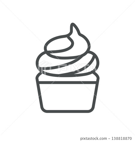 Cupcake with swirl frosting outline icon. Cream top muffin. Line vector illustration isolated on white Cupcake with swirl frosting outline icon. Cream top muffin. Line vector illustration isolated on white 138818870