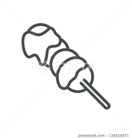 Dango Japanese sweet dumpling skewer outline icon. Rice balls on stick. Line vector illustration isolated on white Dango Japanese sweet dumpling skewer outline icon. Rice balls on stick. Line vector illustration isolated on white 138818871