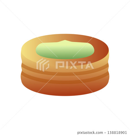Matcha puff pastry dorayaki flat icon. Green tea filled pancake sandwich. Colored vector illustration isolated on white Matcha puff pastry dorayaki flat icon. Green tea filled pancake sandwich. Colored vector illustration isolated on white 138818901