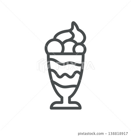 Parfait layered ice cream glass outline icon. Sundae dessert with whipped cream. Line vector illustration isolated on white Parfait layered ice cream glass outline icon. Sundae dessert with whipped cream. Line vector illustration isolated on white 138818917