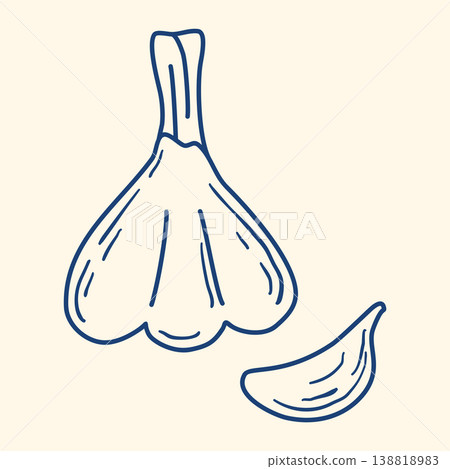 Garlic head with cloves in doodle style 138818983