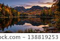 The tranquil lake and autumn foliage in autumn; a scene of the water's surface like a mirror. 138819253