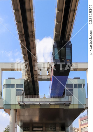 A monorail departing from Chiba Park Station on the Chiba Monorail. A monorail departing from Chiba Park Station on the Chiba Monorail. 138819345
