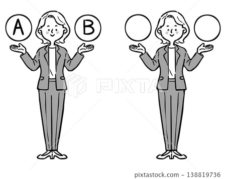 選項 A 和 B：職業女性，全身像，向量圖（單色） 138819736