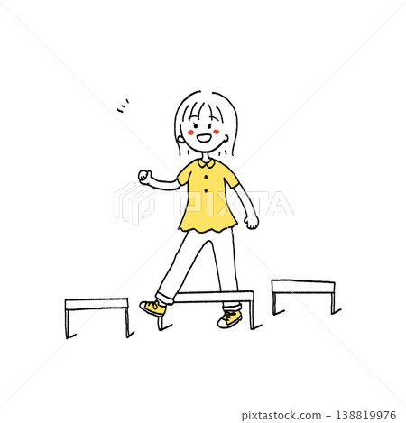 圖:一個女孩跳過一個低矮的障礙物 圖:一個女孩跳過一個低矮的障礙物 138819976