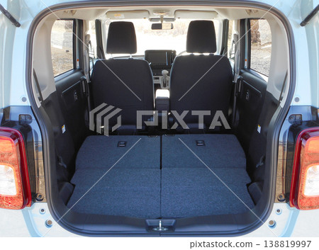 Luggage space in a kei car with the rear seats folded down. 138819997