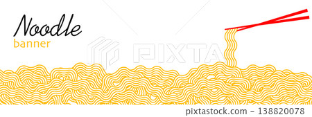 Noodle ramen banner. Pattern texture of Chinese noodles, Spaghetti, pasta or Ramen noodles. 138820078