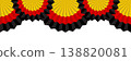 German bunting border with repeating rosette circles and ribbon waves. A bold patriotic decoration for event posters and national holiday layouts with bright colors 138820081