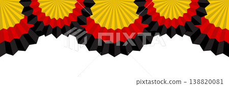 German bunting border with repeating rosette circles and ribbon waves. A bold patriotic decoration for event posters and national holiday layouts with bright colors German bunting border with repeating rosette circles and ribbon waves. A bold patriotic decoration for event posters and national holiday layouts with bright colors 138820081