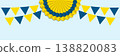 Wavy ukrainian banner with layered rosette circles and ribbon curls in blue and yellow colors. A festive patriotic border for posters cards and national celebration design 138820083