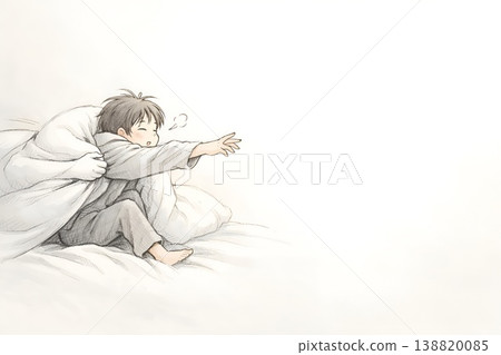 早上醒來後，有人再次睡著，然後被拉回床上。注意：困倦。 138820085