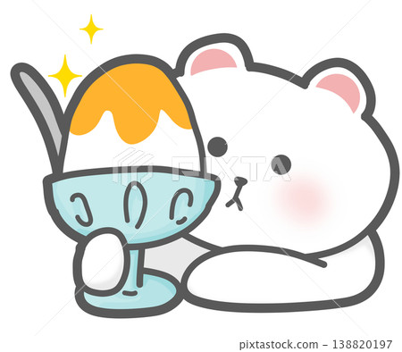 一張可愛的插圖，描繪了橙色的刨冰和一隻北極熊。 138820197