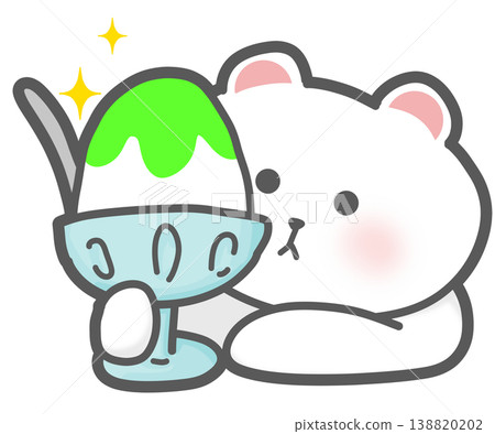 A cute illustration of green shaved ice and a polar bear. 138820202