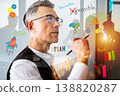 Business professional writing on glass with colorful drawings in a meeting room in the afternoon 138820287