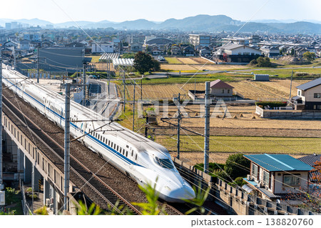 A Shinkansen Hikari N700A bound for Tokyo Station; a view from Shishigami Amusement Park in late autumn; Higashi Ward, Okayama City, Okayama Prefecture. A Shinkansen Hikari N700A bound for Tokyo Station; a view from Shishigami Amusement Park in late autumn; Higashi Ward, Okayama City, Okayama Prefecture. 138820760