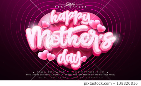 Happy Mother's Day Text Effect Design Editable Vector Graphic Style with Hearth and 3d Typography Lettering on Purple Background. Love Best Mom Theme Scalable Illustration Template for Greeting Card Happy Mother's Day Text Effect Design Editable Vector Graphic Style with Hearth and 3d Typography Lettering on Purple Background. Love Best Mom Theme Scalable Illustration Template for Greeting Card 138820816