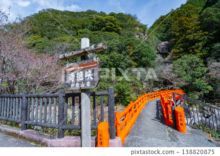 Red Waterfall Viewing Bridge in Kijetsukyo Gorge, Tanabe City, Wakayama Prefecture 138820875