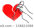 A hand-drawn outline of a heart being sewn together for healing. 138821088