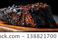 Savory Smoky Brisket Close Up Shot on Wooden Cutting Board. 138821700
