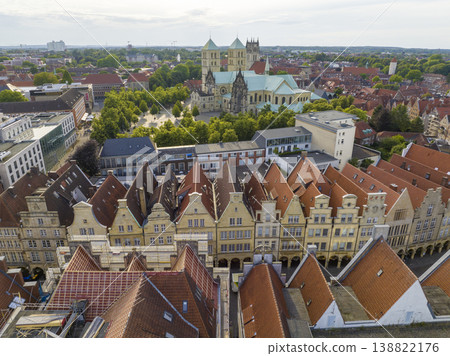 City of Muenster, Germany, Aerial Drone Shot in Summer Evening. Munster in North Rhine Westphalia, NRW, Germany. City of Muenster, Germany, Aerial Drone Shot in Summer Evening. Munster in North Rhine Westphalia, NRW, Germany. 138822176
