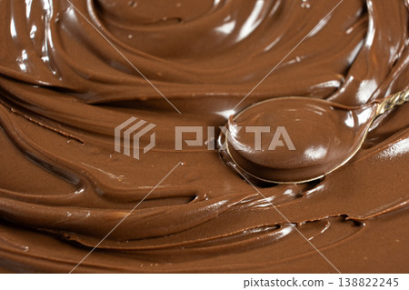 Macro shot of glossy delicious cocoa nut butter on spoon 138822245