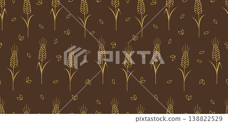 Seamless pattern of hand-drawn ears of wheat, barley or oats. Vector abstract illustration, floral background, organic food concepts Seamless pattern of hand-drawn ears of wheat, barley or oats. Vector abstract illustration, floral background, organic food concepts 138822529