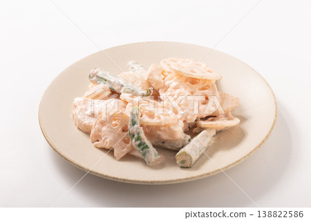 Yam and lotus root salad with mentaiko (spicy cod roe) 138822586
