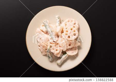 Yam and lotus root salad with mentaiko (spicy cod roe) 138822588