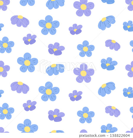 Seamless pattern blue garden flowers. Vector illustration flowers hand draw. Natural floral background. Seamless pattern blue garden flowers. Vector illustration flowers hand draw. Natural floral background. 138822604