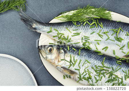 Traditional salted herring with herbs. Traditional salted herring with herbs. 138822720