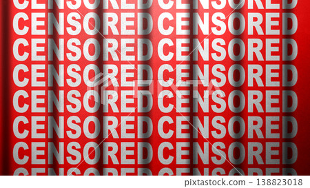 A conceptual illustration featuring a red curtain backdrop with repeating white CENSORED text, symbolizing media suppression and the restriction of information A conceptual illustration featuring a red curtain backdrop with repeating white CENSORED text, symbolizing media suppression and the restriction of information 138823018