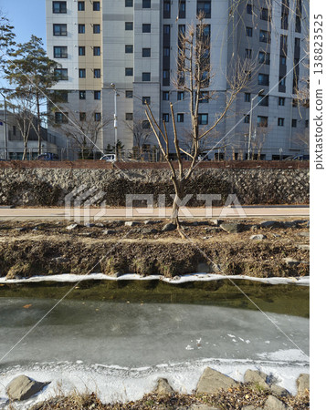It is a winter riverside landscape. 138823525