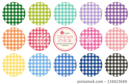 A collection of colorful gingham check swatch patterns (14 types) A collection of colorful gingham check swatch patterns (14 types) 138823689