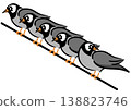 A large flock of starlings. Illustration of a pest bird. Isometric drawing. 138823746