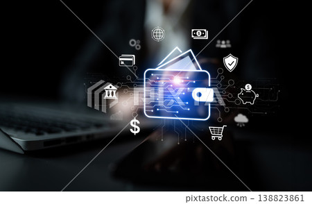 Secure Digital Wallet Payment Interface on Mobile with Fintech Icons. Corpus Secure Digital Wallet Payment Interface on Mobile with Fintech Icons. Corpus 138823861