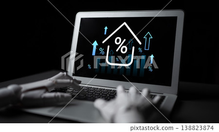 Robotic Hand Using Laptop for Data Analysis with Graphs, Percentages, and Rising Arrows on Dark Background, Symbolizing Growth and Technology Gantry Robotic Hand Using Laptop for Data Analysis with Graphs, Percentages, and Rising Arrows on Dark Background, Symbolizing Growth and Technology Gantry 138823874