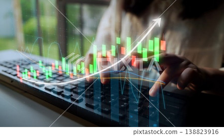 Businessperson Analyzing Financial Data on Computer Keyboard with Stock Market Graphs Displayed in Background, Embracing Data-Driven Decision Making for Growth Copula Businessperson Analyzing Financial Data on Computer Keyboard with Stock Market Graphs Displayed in Background, Embracing Data-Driven Decision Making for Growth Copula 138823916