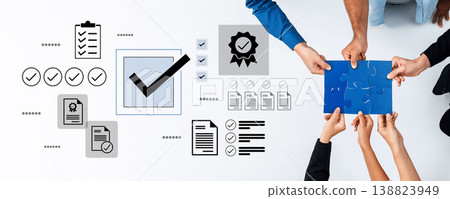 Collaborative Business Team Solving Puzzles with Checkmarks and Certificates for Project Completion and Achievement in Modern Office Environment Gantry Collaborative Business Team Solving Puzzles with Checkmarks and Certificates for Project Completion and Achievement in Modern Office Environment Gantry 138823949