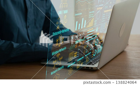 Modern Communication Technology in Networking with Laptop Displaying Data Visualizations and Metrics on Wooden Table Cipher Modern Communication Technology in Networking with Laptop Displaying Data Visualizations and Metrics on Wooden Table Cipher 138824064