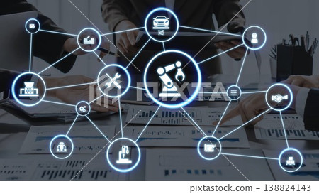 Mechanized industry automation with robotic arms, gears and production line icons Funnel Mechanized industry automation with robotic arms, gears and production line icons Funnel 138824143