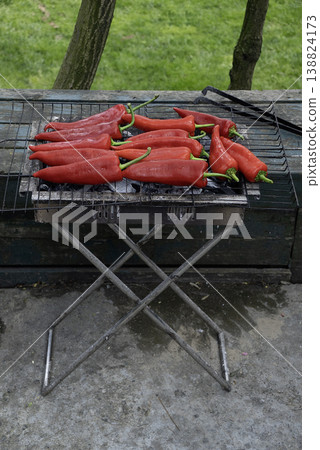Red peppers on the barbecue 138824173