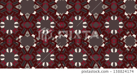 Luxury seamless repeat with sharp geometric shapes in burgundy, red, and charcoal. A sophisticated abstract design for high end textiles and decor. 138824174