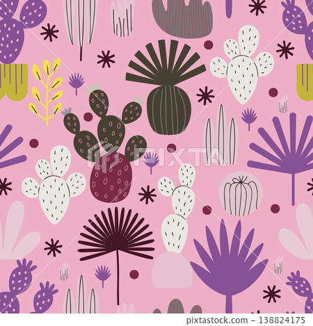 Elegant hand drawn cacti and succulents in a pastel pink palette. A chic, minimalist floral repeat for luxury textiles, wallpaper, and stationery. Elegant hand drawn cacti and succulents in a pastel pink palette. A chic, minimalist floral repeat for luxury textiles, wallpaper, and stationery. 138824175