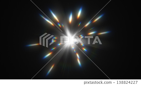 A colorful lens flare effect image, like a prism of radially radiating light. 138824227