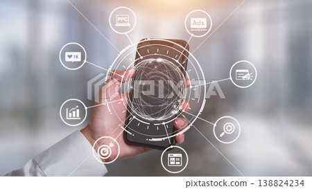 Marketing online strategy with digital advertising, PPC, social media and SEO icons Gist Marketing online strategy with digital advertising, PPC, social media and SEO icons Gist 138824234