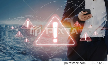 Cybersecurity warning icon with glowing red alert symbol Marrow 138824239