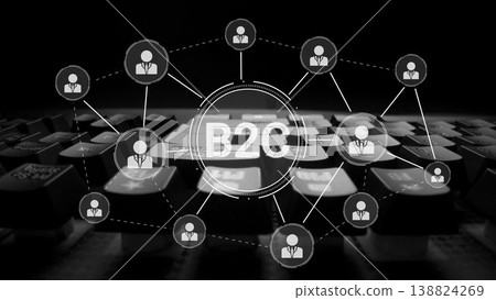 B2C Business Model with Consumer Delivery, Retail, and Growth Icons Muxer 138824269