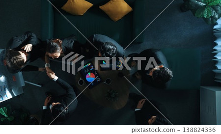 Top down view of smart business team listen investor present idea. Directorate. Top down view of smart business team listen investor present idea. Directorate. 138824336